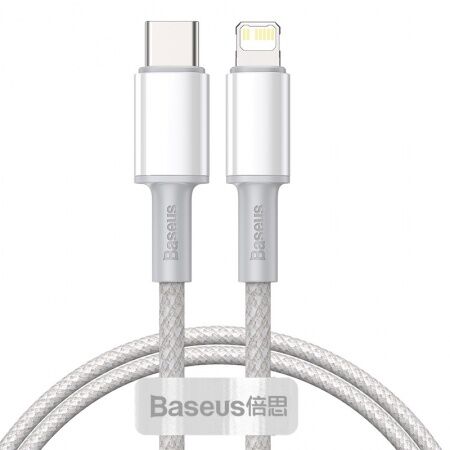 Кабель USB-C BASEUS High Density Braided, Type-C - Lightning, 20W, 1 м, белый - 1