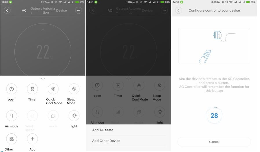 Меню настроек для Xiaomi Aqara Air Conditioner Controller Меню настроек для Xiaomi Aqara Air Conditioner Controller