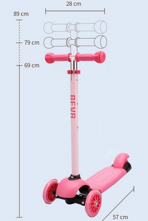 Регулировка высоты ручки на самокате Xiaomi Beva Children's Scooter Возможная высота рулевой стойки на самокате Xiaomi Beva Children's Scooter